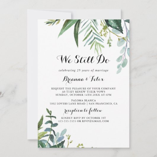 我々はまだ誓いの更新を行う上品な緑の熱帯熱 招待状 (正面)