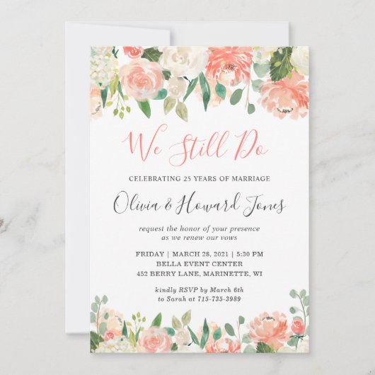 我々はまだ誓いを更新コーラルピーチガーデンフローラ 招待状 (正面)
