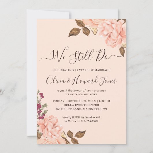 我々はまだ誓いを更新ビクトリア赤面金ゴールドフローラ 招待状 (正面)