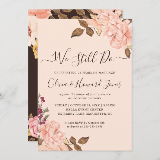 我々はまだ誓いを更新ビクトリア赤面金ゴールドフローラ 招待状 (正面/裏面)