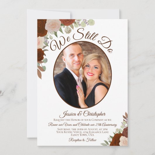 我々はまだ錆オレンジのバラと写真の誓いの更新をする 招待状 (正面)