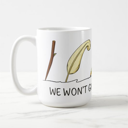 我々はアップ与えしない – ペ芸術的ンとクイル コーヒーマグカップ (左)