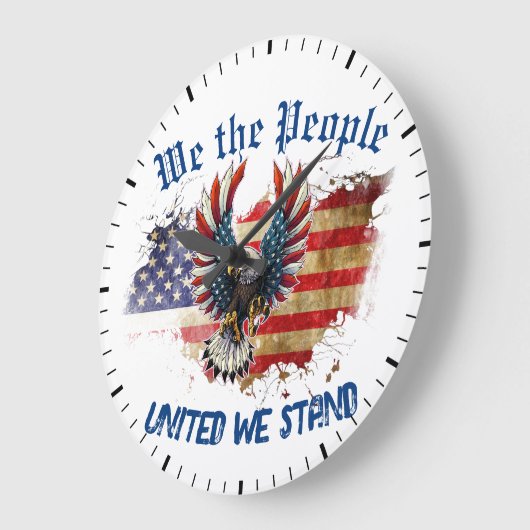 我々はアメリカ統一された国旗のワシを立っている人々 ラージ壁時計 (傾斜)