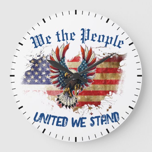 我々はアメリカ統一された国旗のワシを立っている人々 ラージ壁時計 (正面)