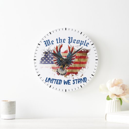 我々はアメリカ統一された国旗のワシを立っている人々 ラージ壁時計 (ホーム)