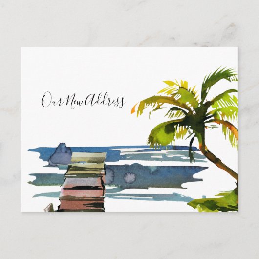 我々はウォーターフロント波止場パームツリーニューアドレスを移動 案内ポストカード (正面)