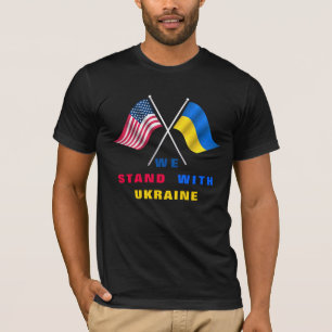我々はウクライナと共に立つ – 米国国旗 – ウクライナ国旗 Tシャツ