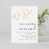 我々はエレガコンテンポラリーントウェディングホワイト金ゴールド 箔招待状 (立ち正面)