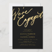 我々はエレガント金ゴールドブラック婚約した婚約パーティ 招待状 (正面)