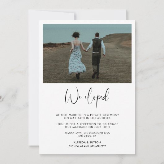 我々はエレガント駆け落ちモダン結婚して発表 招待状 (正面)