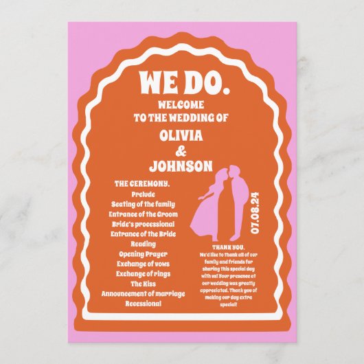 我々はオレンジレトロア結婚ーチのサービスの順序 プログラム (正面)