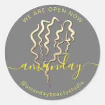 我々はオープン金ゴールドロゴ灰色の黄色の名前の髪の美しい