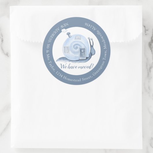 我々はカタツムリの家の青い住所の変更を移動した ラウンドシール (バッグ)