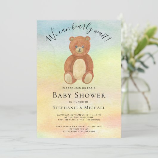 我々はカップルの水の色ベビーシャワーを待つことができる 招待状 (スタンド正面)