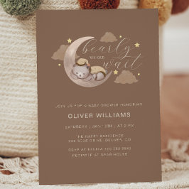 我々はキューブブラウンムーンスター赤ちゃんシャワーを待つことができる 招待状