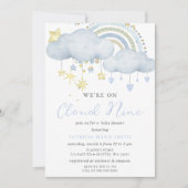 我々はクラウドナインの男の赤ちゃんベビーシャワー上にある 招待状 (正面)