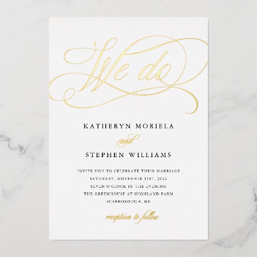 我々はクラシック書道の結婚金ゴールド 箔招待状 (正面)