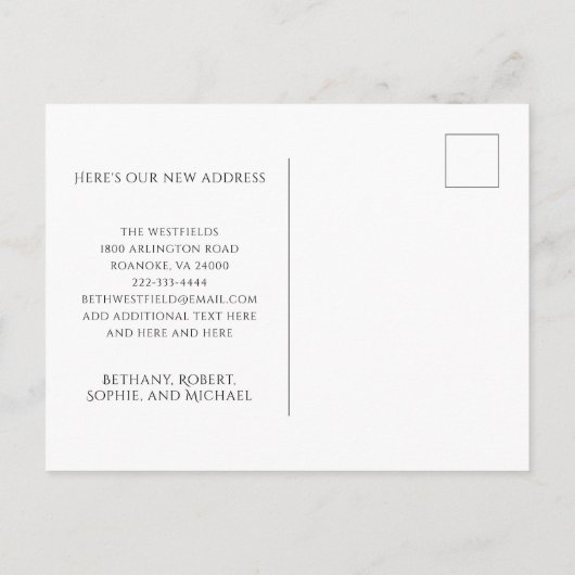 我々はグリーンユーカリの新しいアドレスを移動 案内ポストカード (裏面)