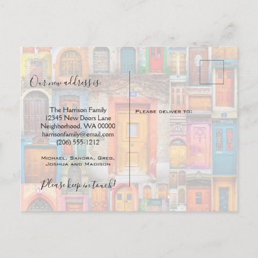 我々はシックなドアのモダンスクリプトを移動した 案内ポストカード (裏面)