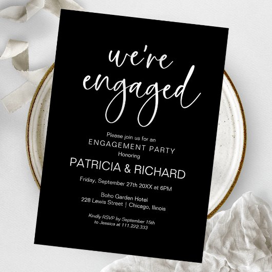 我々はシック婚約した書道婚約パーティ 招待状