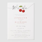 我々はシンプルシ素朴ック赤さくらんぼフルーツ結婚ス ベラム紙招待状 (正面)