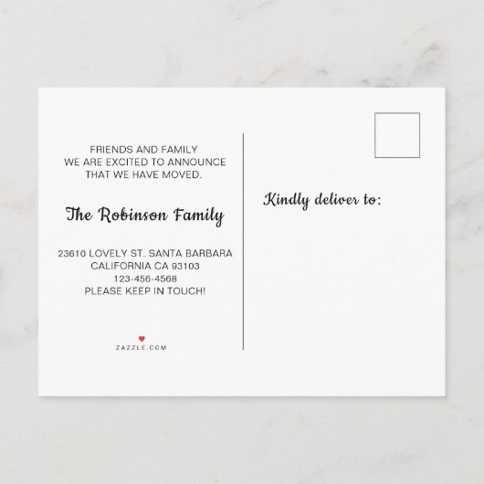 我々はスクリプトを移動シンプルしました新しいホーム移動期間 案内ポストカード (裏面)