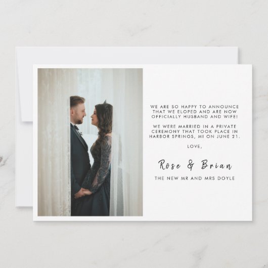 我々はスクリプトミニマルの写カスタム真の写真の結婚駆け落ち 案内状 (裏面)