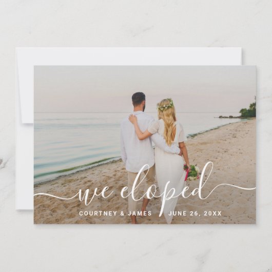 我々はスクリプトミニマルの写カスタム真の写真の結婚駆け落ち 案内状 (裏面)