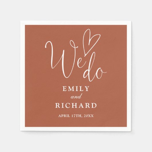 我々はスクリプトラブハートテラコッタ結婚の スタンダードカクテルナプキン (正面)