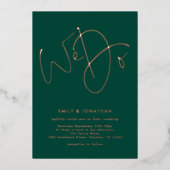 我々はスクリプト写真エメラルドグリーンバラ結婚金ゴールド 箔招待状 (正面)