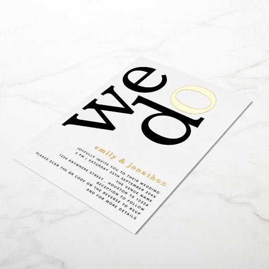 我々はスタイリッシュ文字QRコード金ゴールドフォイル実在インビティを行う 箔招待状 (回転した状態)