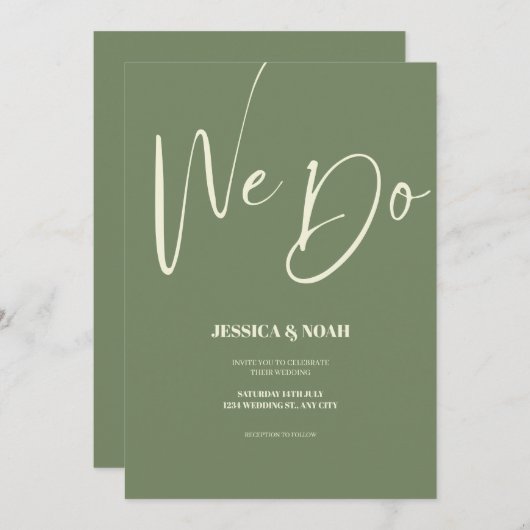 我々はセージグリーンミニマリスト結婚式招待状 招待状 (正面/裏面)