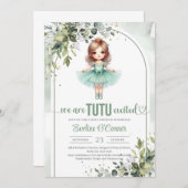 我々はチュチュ興奮チュチュ緑と金ゴールド 招待状 (正面/裏面)
