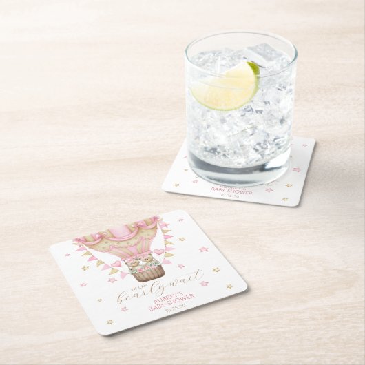 我々はツインガールの赤ちゃんシャワーを待つことができる スクエアペーパーコースター (インサイチュ)