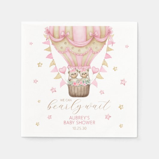 我々はツインガールの赤ちゃんシャワーを待つことができる スタンダードカクテルナプキン (正面)
