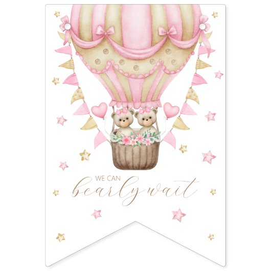 我々はツインガールの赤ちゃんシャワーを待つことができる バンティングフラッグ (第2の旗)