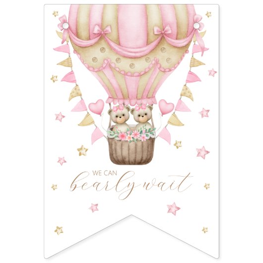 我々はツインガールの赤ちゃんシャワーを待つことができる バンティングフラッグ (第1の旗)