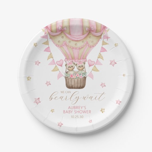 我々はツインガールの赤ちゃんシャワーを待つことができる ペーパープレート (正面)