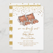 我々はツインベイビーシャワーを男女兼用真摯に待つ 招待状 (正面/裏面)