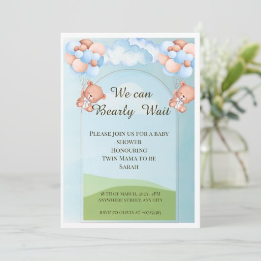 我々はツインベイビーシャワー招待状を待つことができ –  招待状 (スタンド正面)