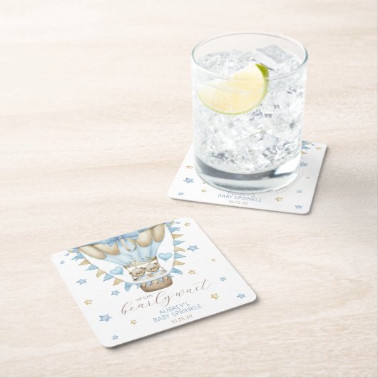 我々はツインボーイベビー散水を待つことができる スクエアペーパーコースター (インサイチュ)