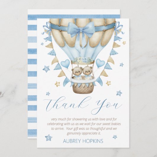 我々はツインボーイ赤ちゃんシャワーを待つことができる サンキューカード (正面/裏面)