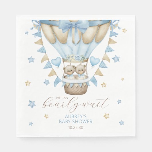 我々はツインボーイ赤ちゃんシャワーを待つことができる スタンダードランチョンナプキン (正面)