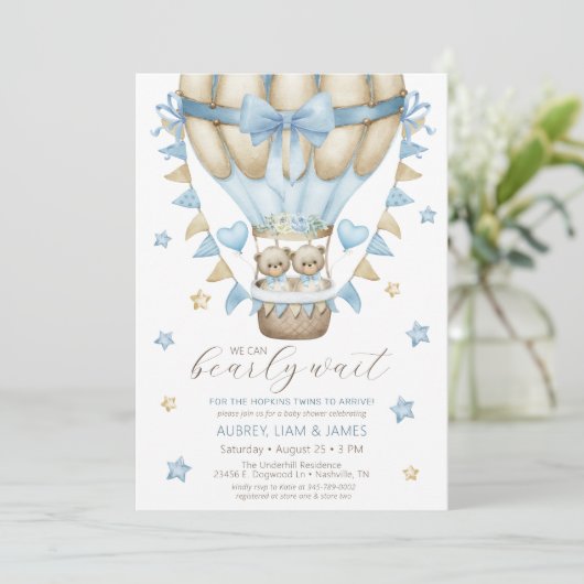我々はツインボーイ赤ちゃんシャワーを待つことができる 招待状 (スタンド正面)