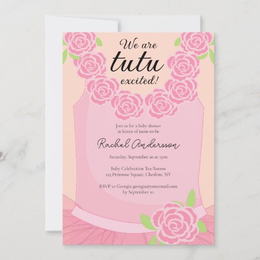 我々はツツ興奮バレリーナピンクベビーシャワー 招待状 (正面)