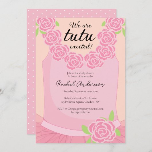 我々はツツ興奮バレリーナピンクベビーシャワー 招待状 (正面/裏面)