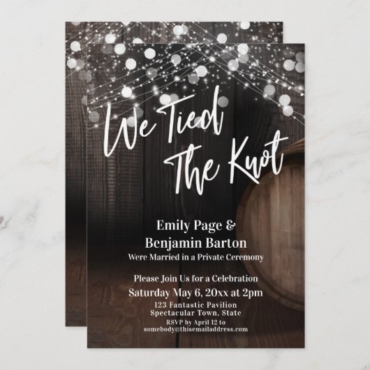 我々はノットワインの樽とライトを結んだ 招待状 (正面/裏面)