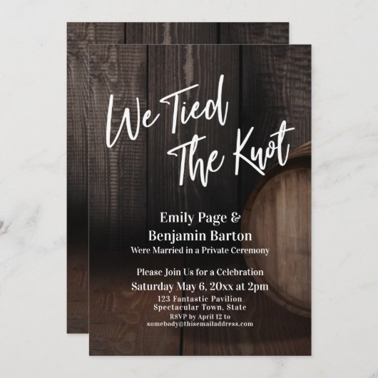 我々はノットワイン樽ウェディングレセプションを結んだ 招待状 (正面/裏面)