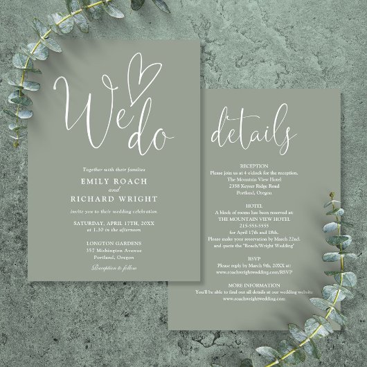 我々はハートセージ・グリーン結婚ズ 招待状