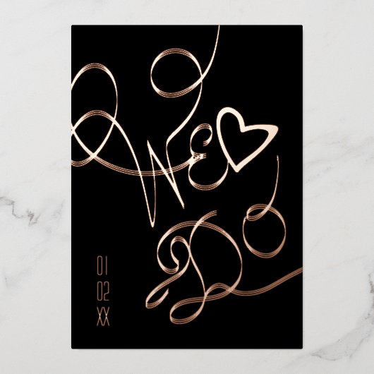 我々はハート手書き金ゴールドの押結婚される 箔招待状 (正面)